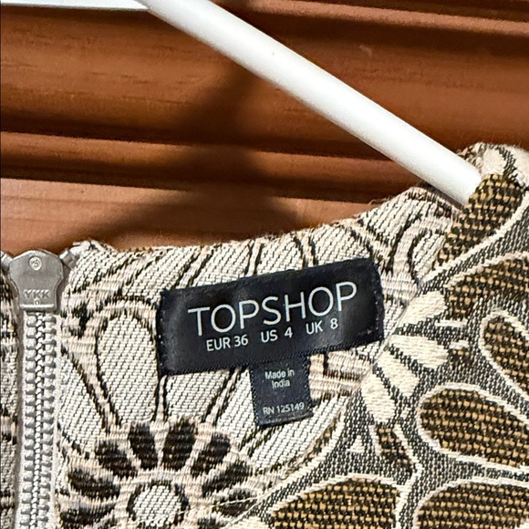 Topshop Floral Patterned Dress in Olive and Cream - Picture 2 of 7